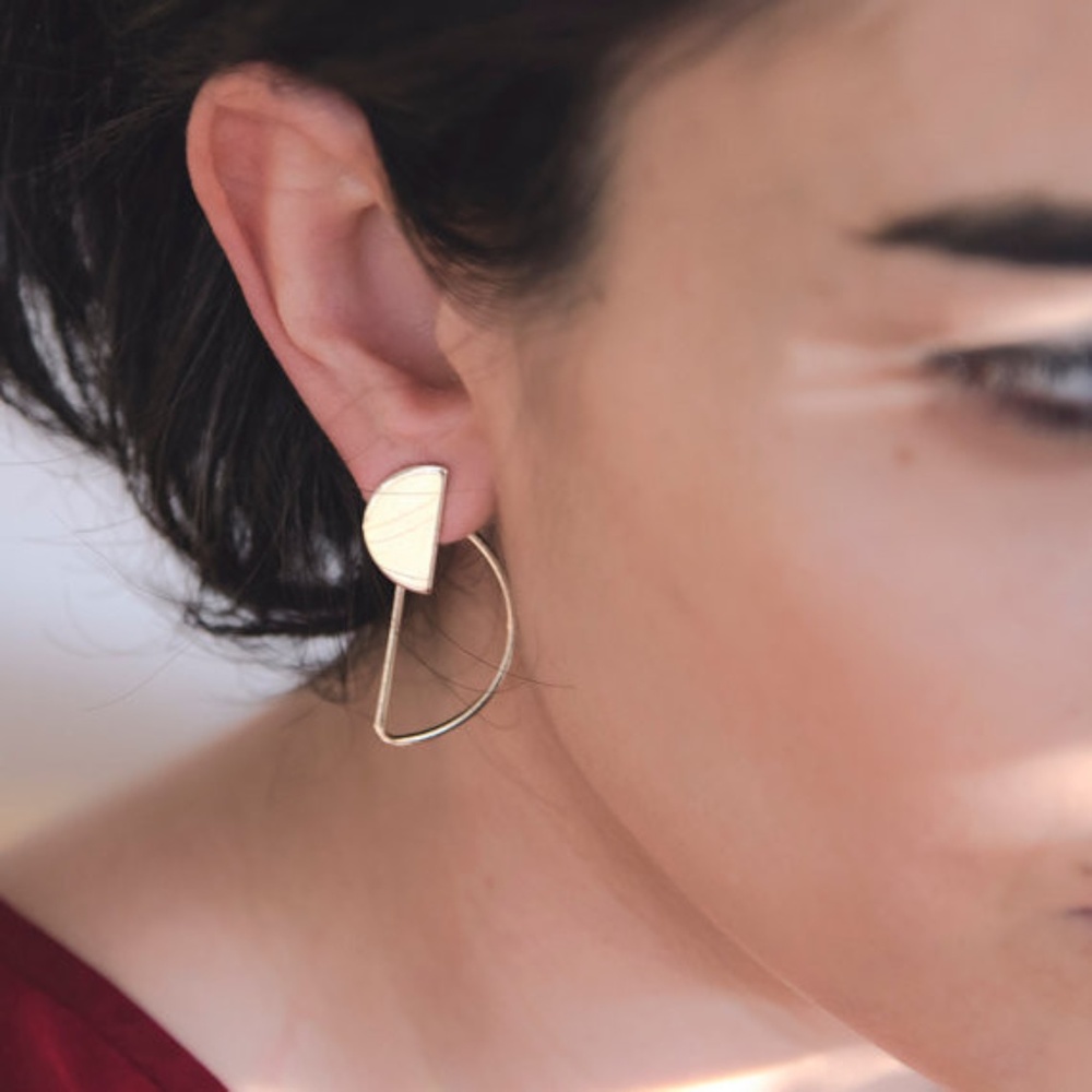 Modern hoop earrings Geometric earring Silver Gold - Picture 2 of 6